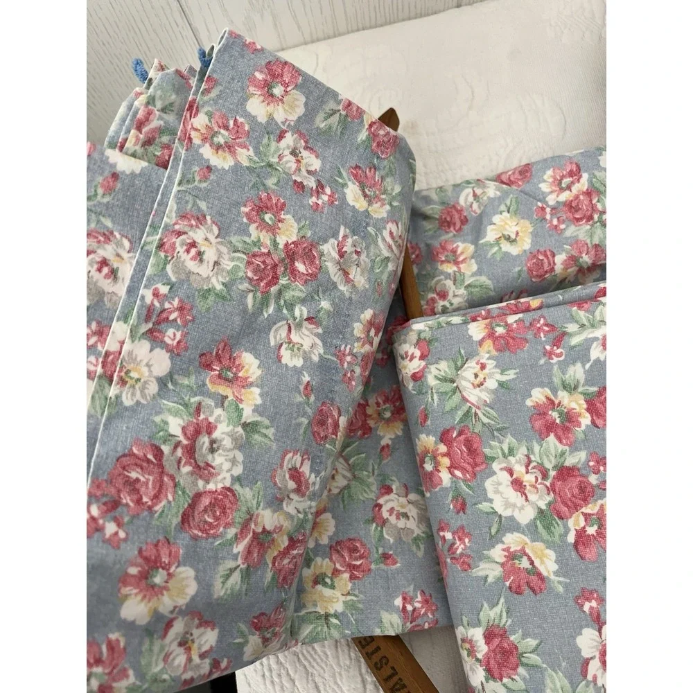 VTG Ralph Lauren Hope Floral TWIN Set 4 Pieces 100% Cotton Cases Flat Fitted